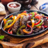 Beef fajita with brown rice and grilled peppers gluten free